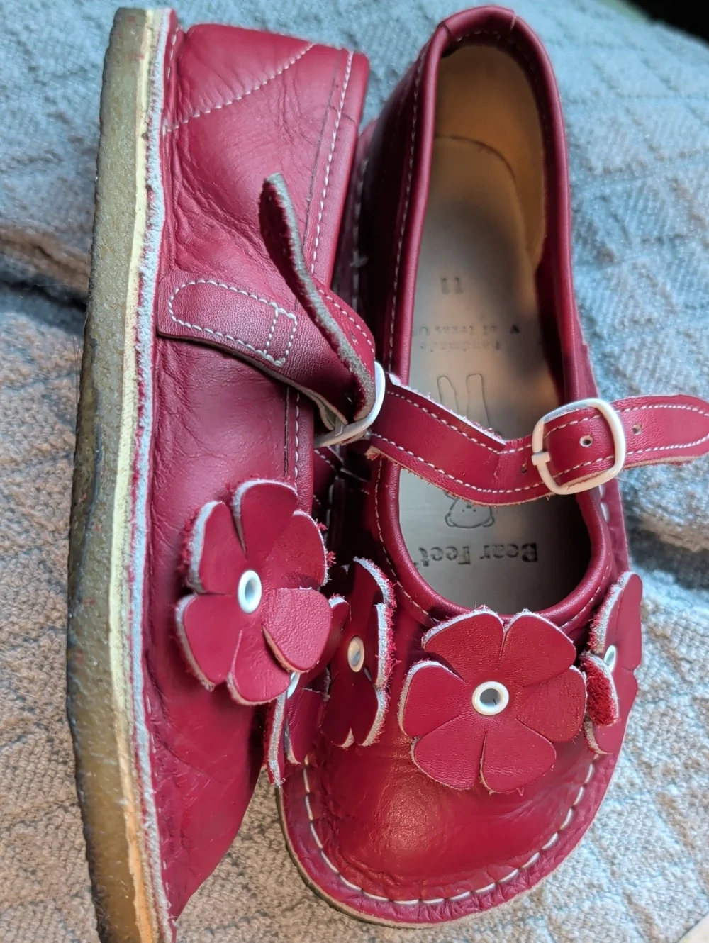 Bear Feet Red Maryjanes Leather Shoes Kids Sz 11